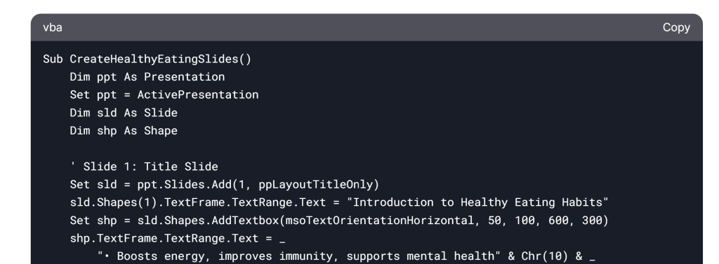 VBA Code to Generate Slides